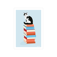 Iko Iko Bookstack Cat A4 Art Print | Smack Bang