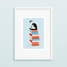 Iko Iko Bookstack Cat A4 Art Print | Smack Bang