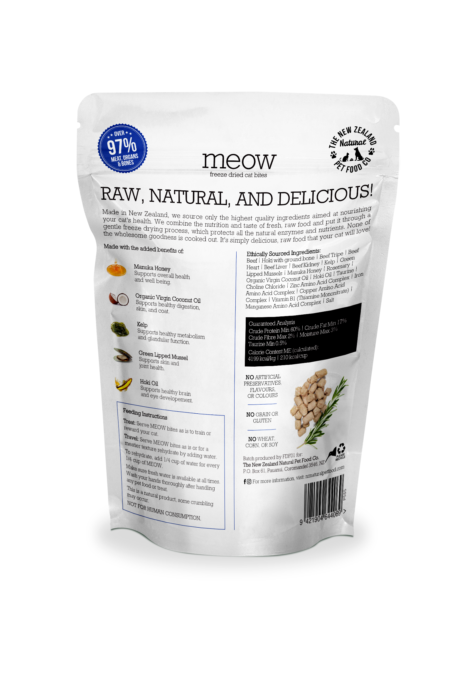 The New Zealand Natural Pet Food Co Meow Beef & Hoki Cat Bites | Smack Bang
