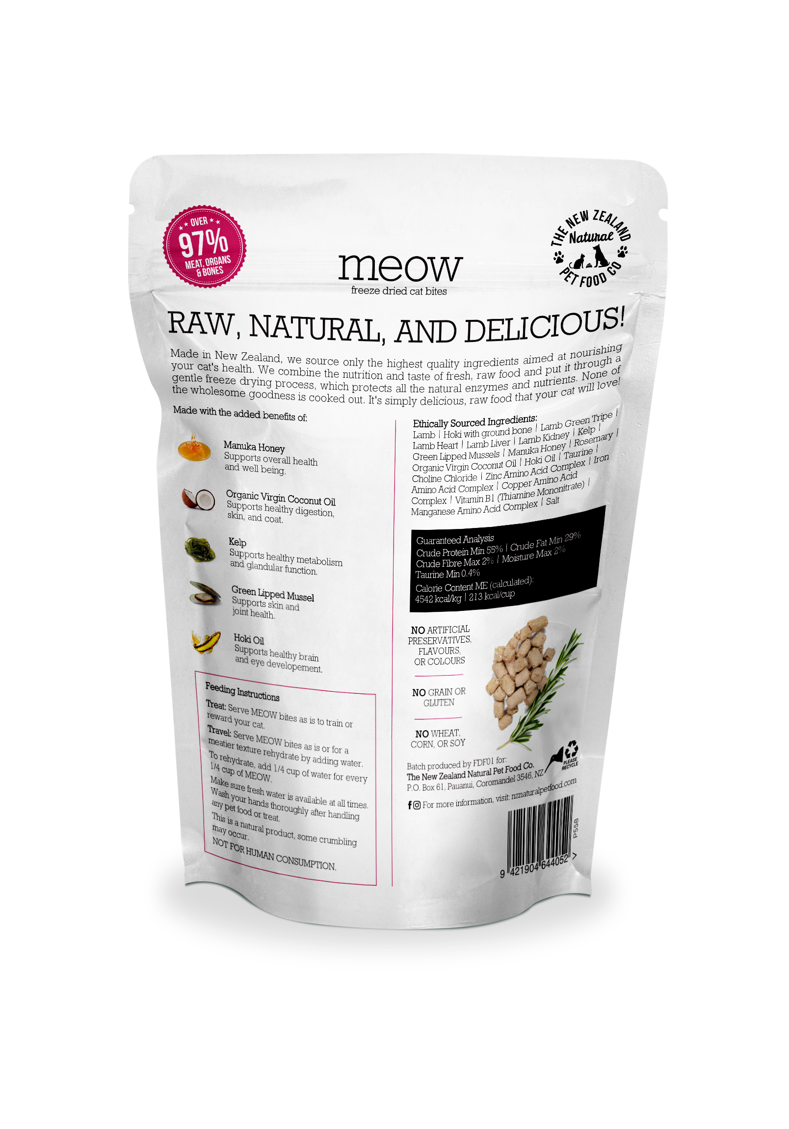 The New Zealand Natural Pet Food Co Meow Lamb & Hoki Cat Bites | Smack Bang