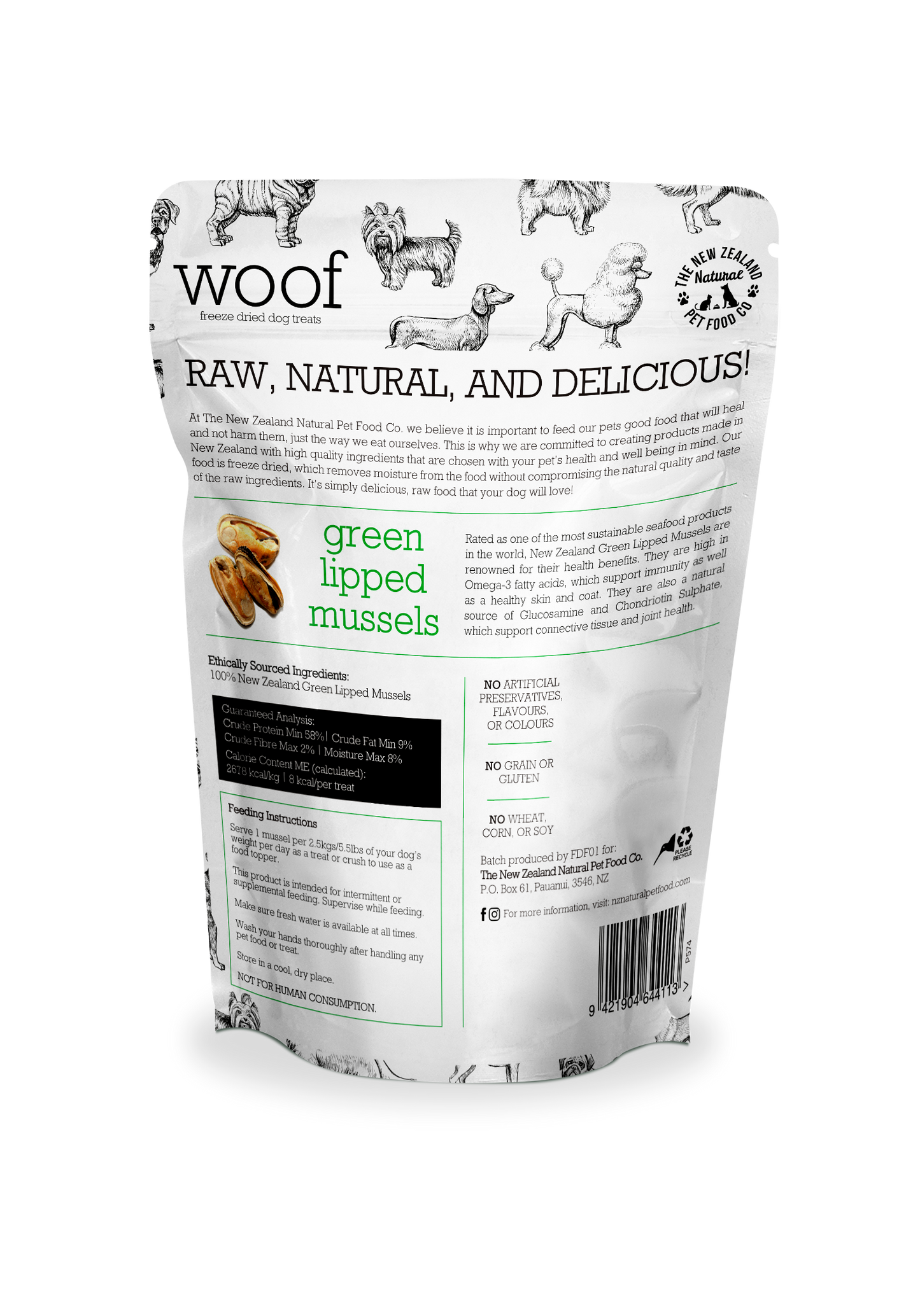 The New Zealand Natural Pet Food Co Green Lipped Mussels Dog Treats  | Smack Bang