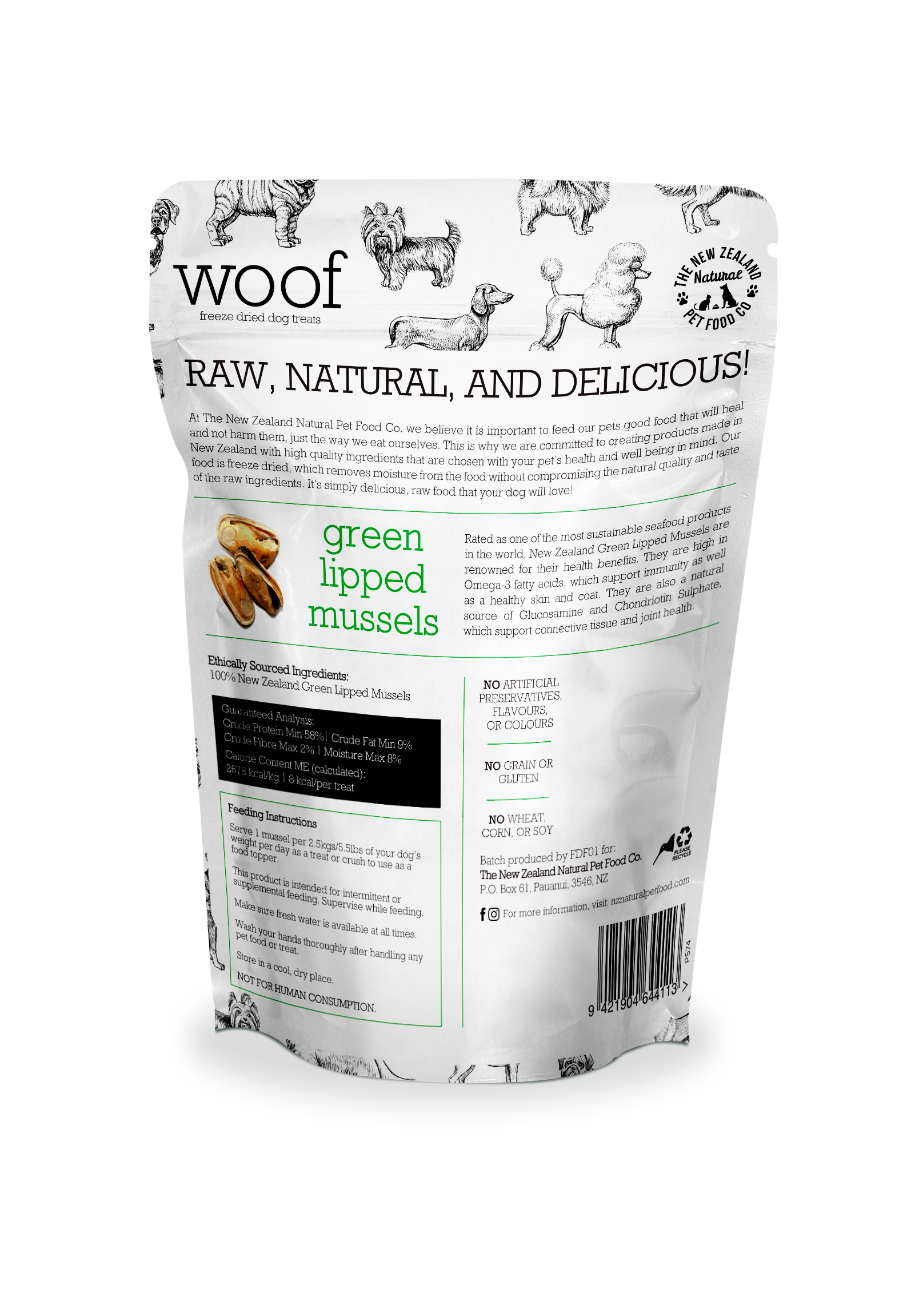 The New Zealand Natural Pet Food Co Green Lipped Mussels Dog Treats  | Smack Bang